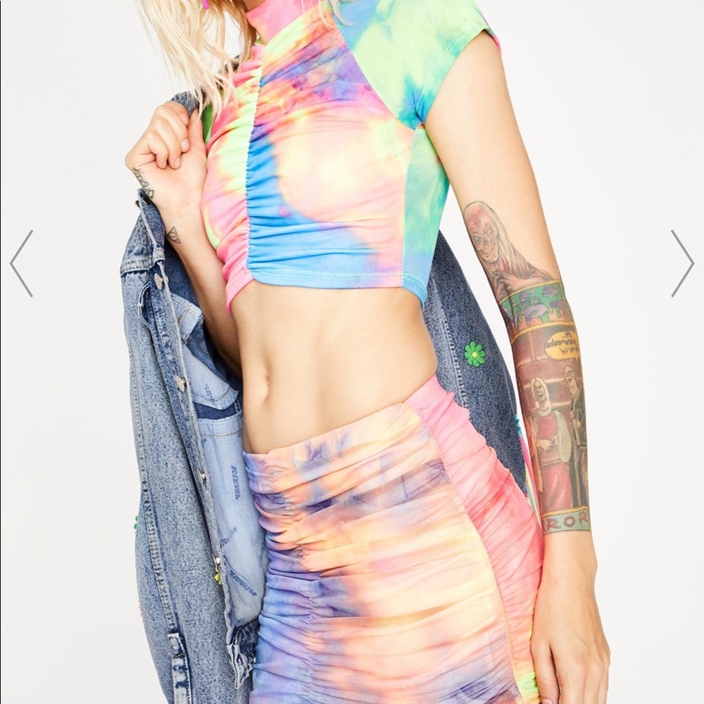Dolls Kill Rainbow Skirt set